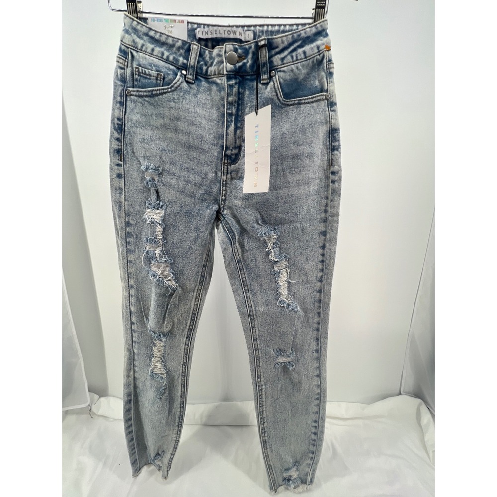 TINSELTOWN Hi Rise The Mom Jean Acid Wash Distressed Denim‎ Size 3 26